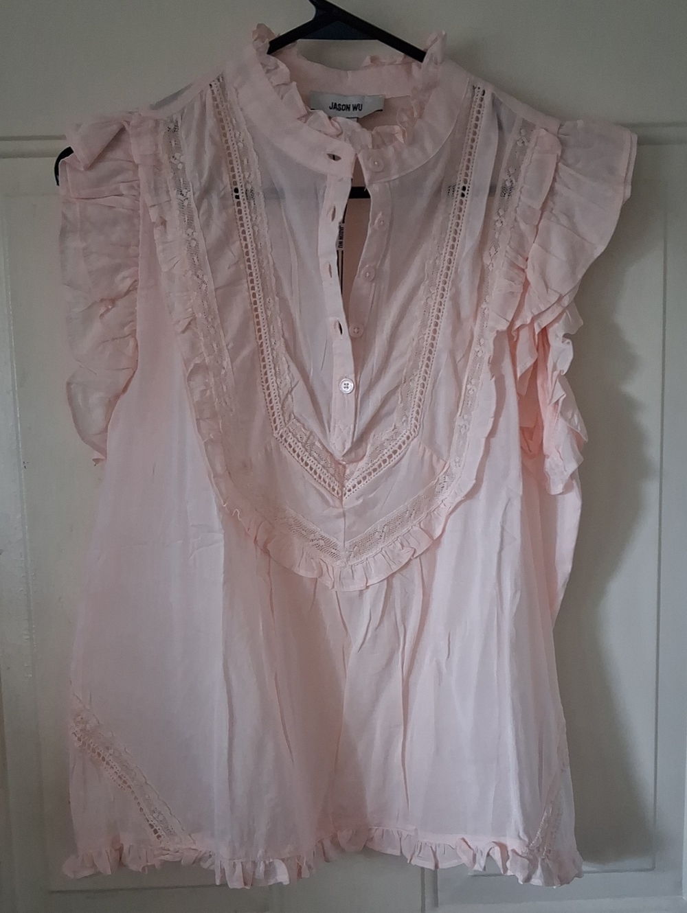 Jason Wu Soft Pink Ruffled Lace-Trim Sleeveless Blouse